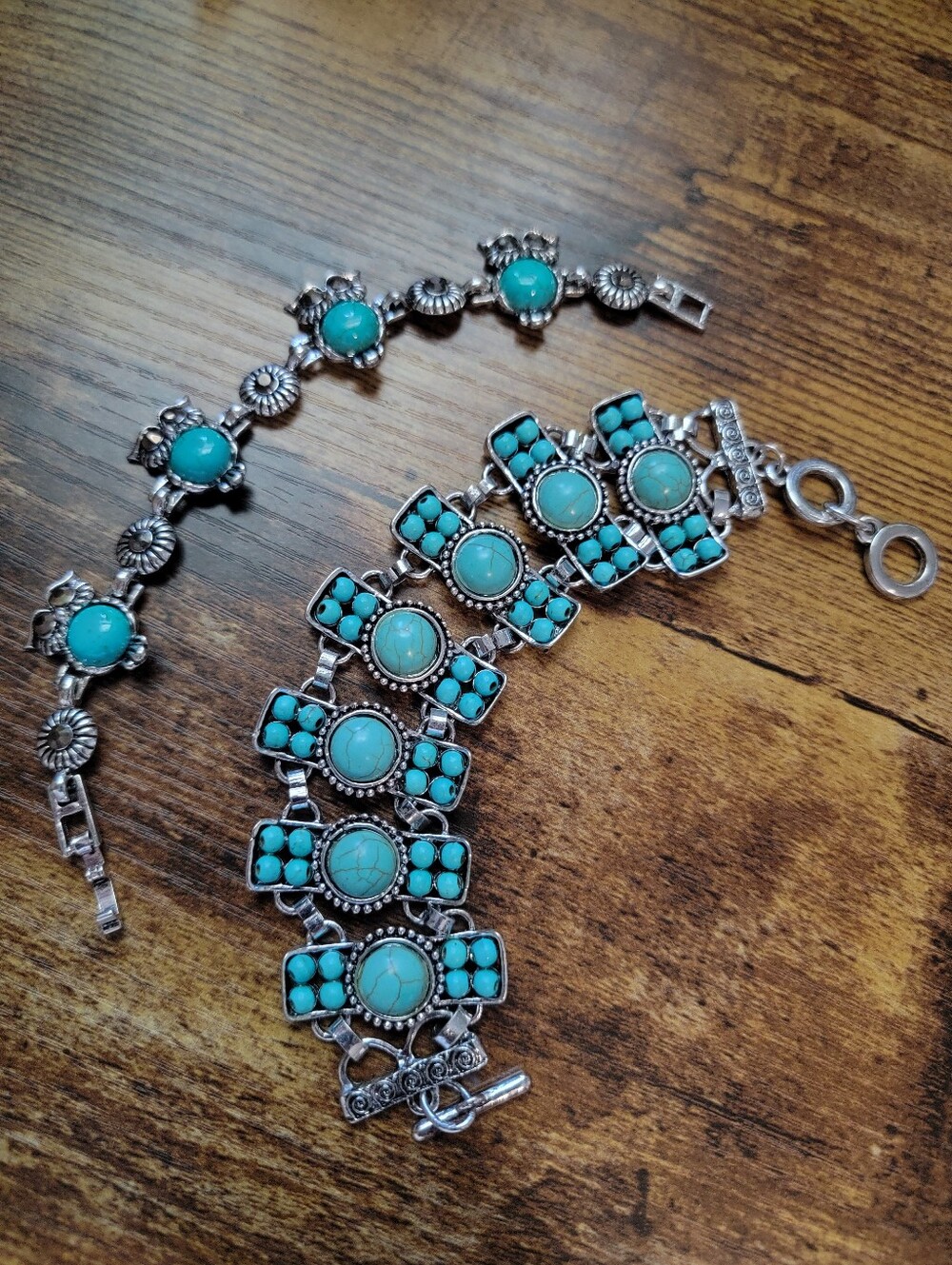 Faux Turquoise Silver-Plate Statement Bracelet - Women Jewelry
